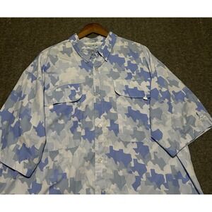 Old tejas button up shirt short sleeve camouflage blue size 2XL outdoors vented